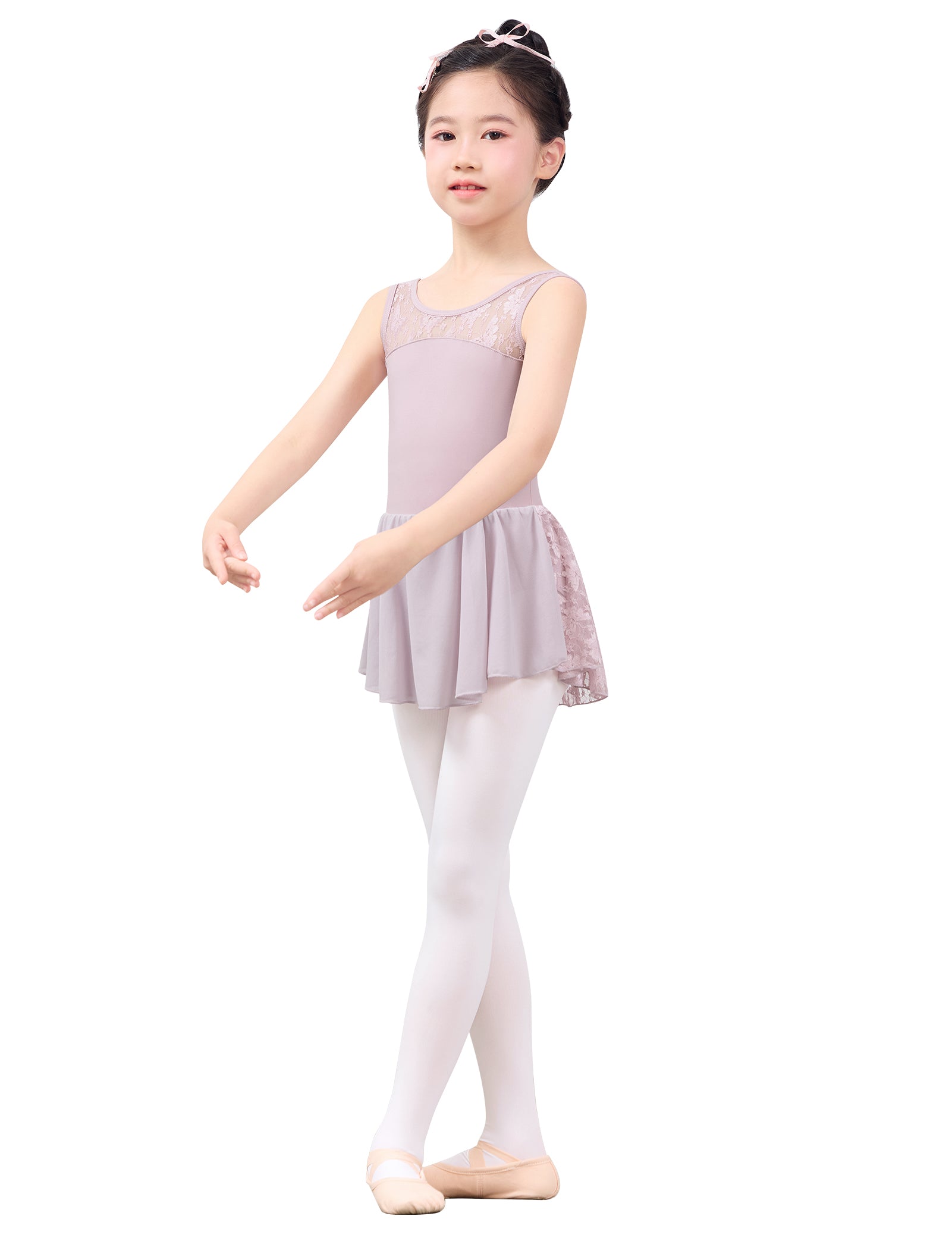 Girls Sleeveless Strap Lace Splice Dress Ballet Dance Leotards with Skirt