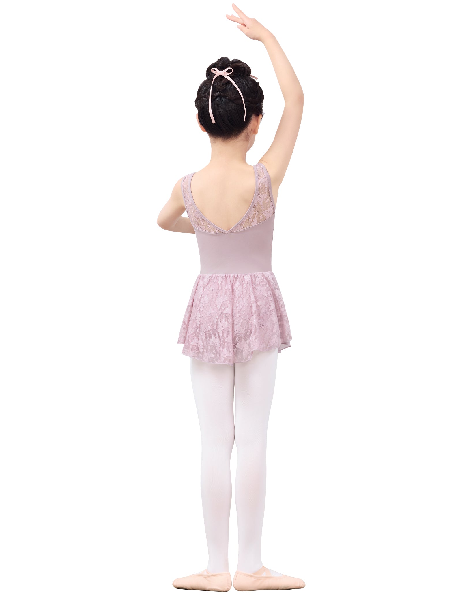 Girls Sleeveless Strap Lace Splice Dress Ballet Dance Leotards with Skirt