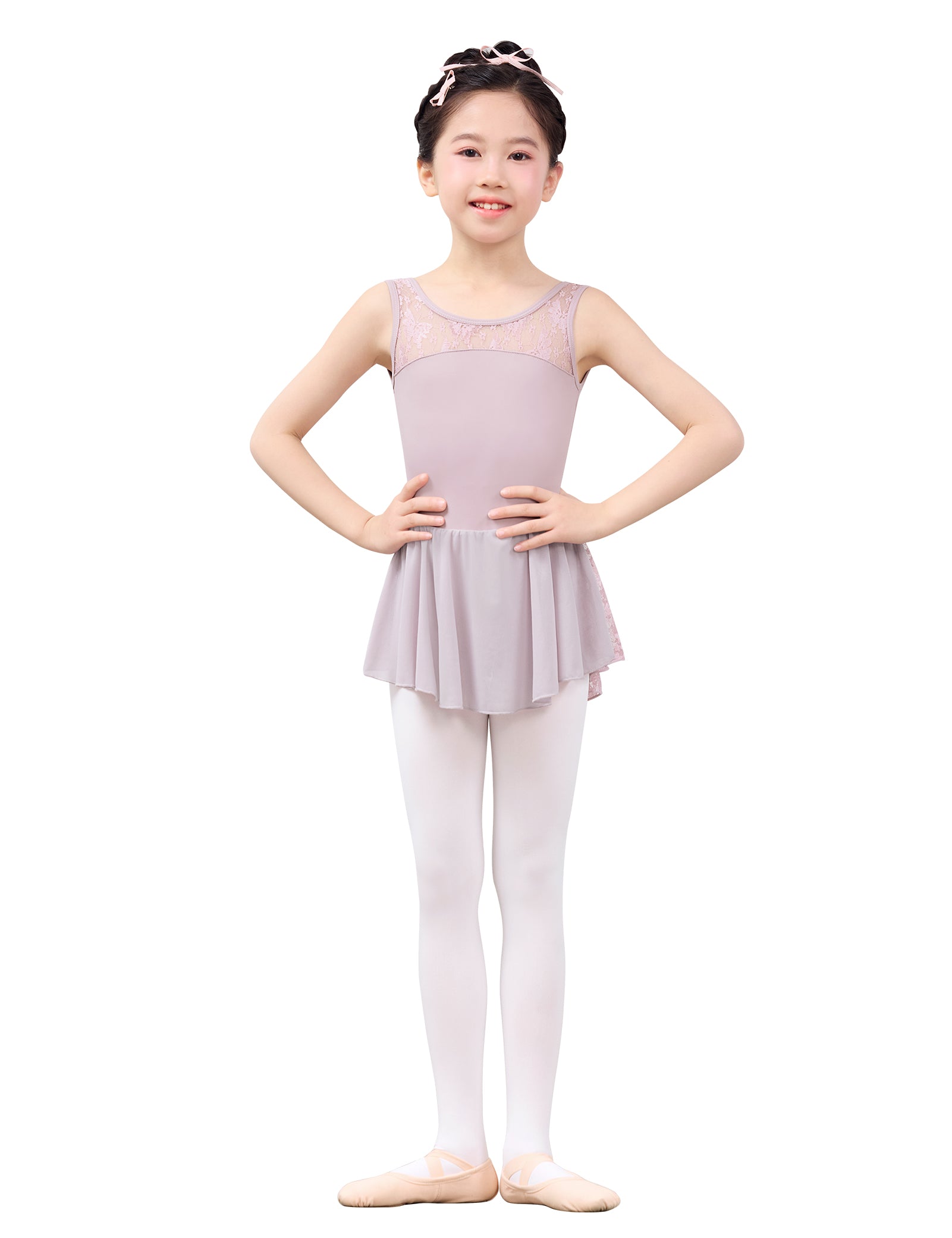 Girls Sleeveless Strap Lace Splice Dress Ballet Dance Leotards with Skirt
