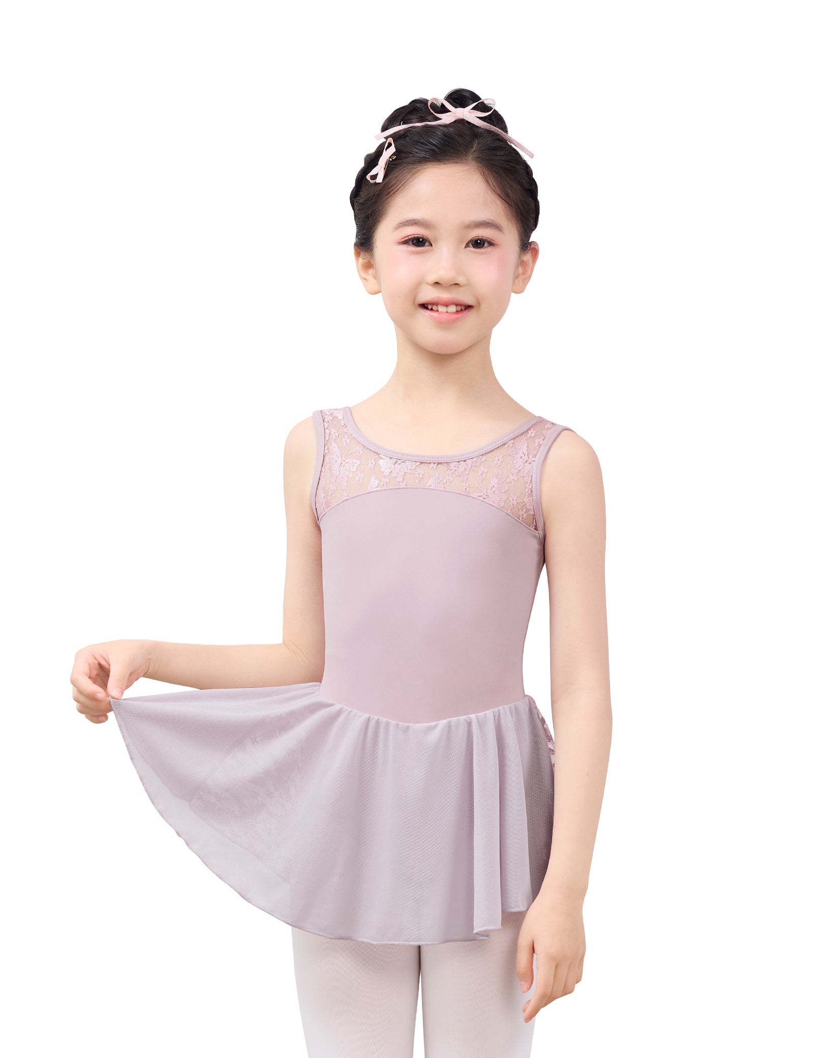 Girls Sleeveless Strap Lace Splice Dress Ballet Dance Leotards with Skirt