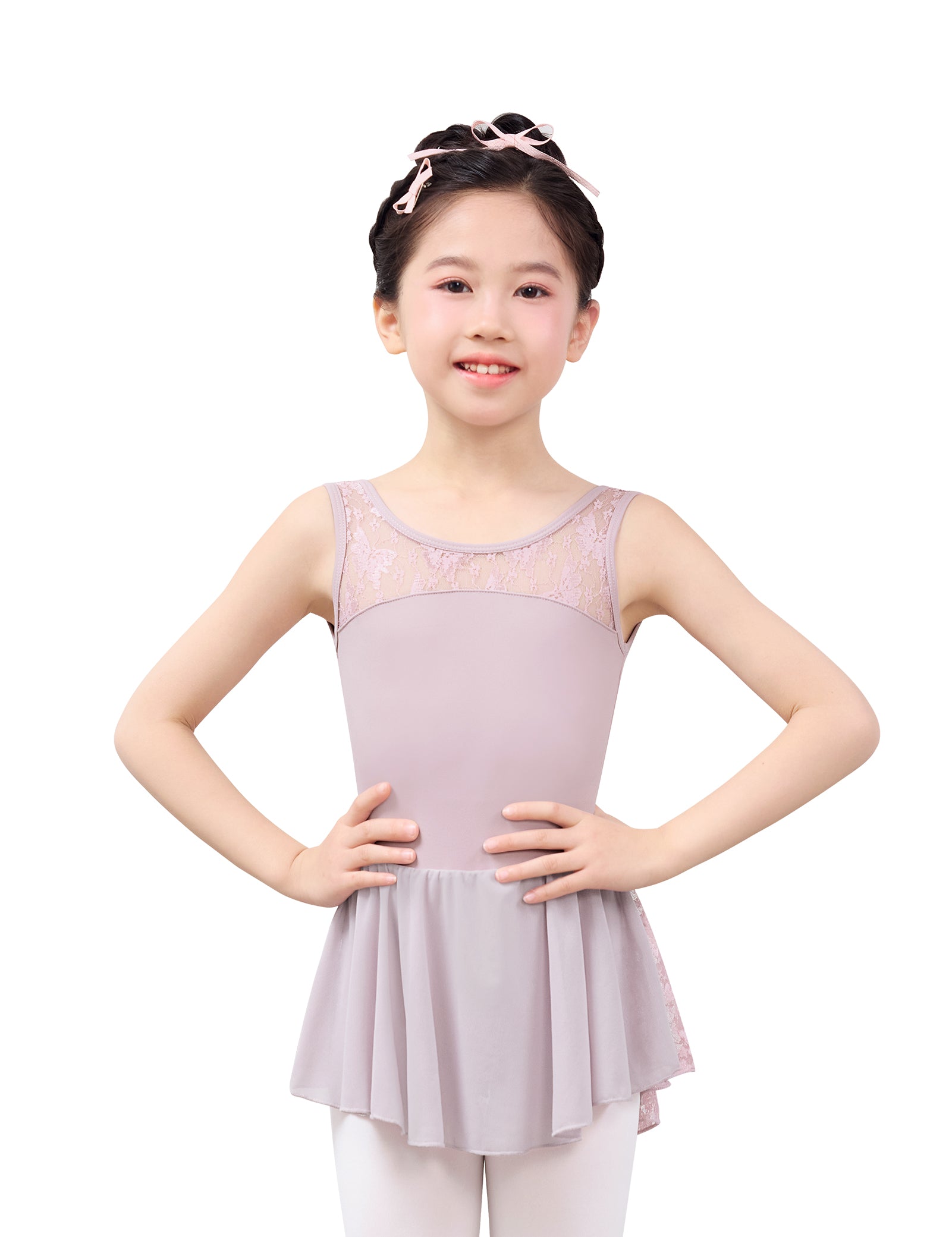 Girls Sleeveless Strap Lace Splice Dress Ballet Dance Leotards with Skirt