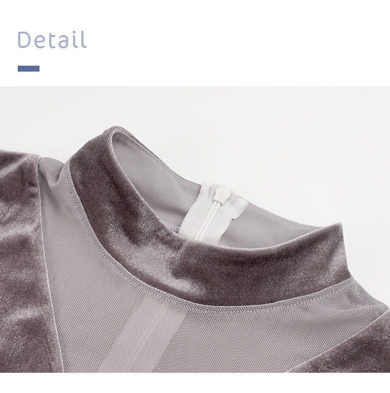 Velvet Full sleeve Leotard with Skirt