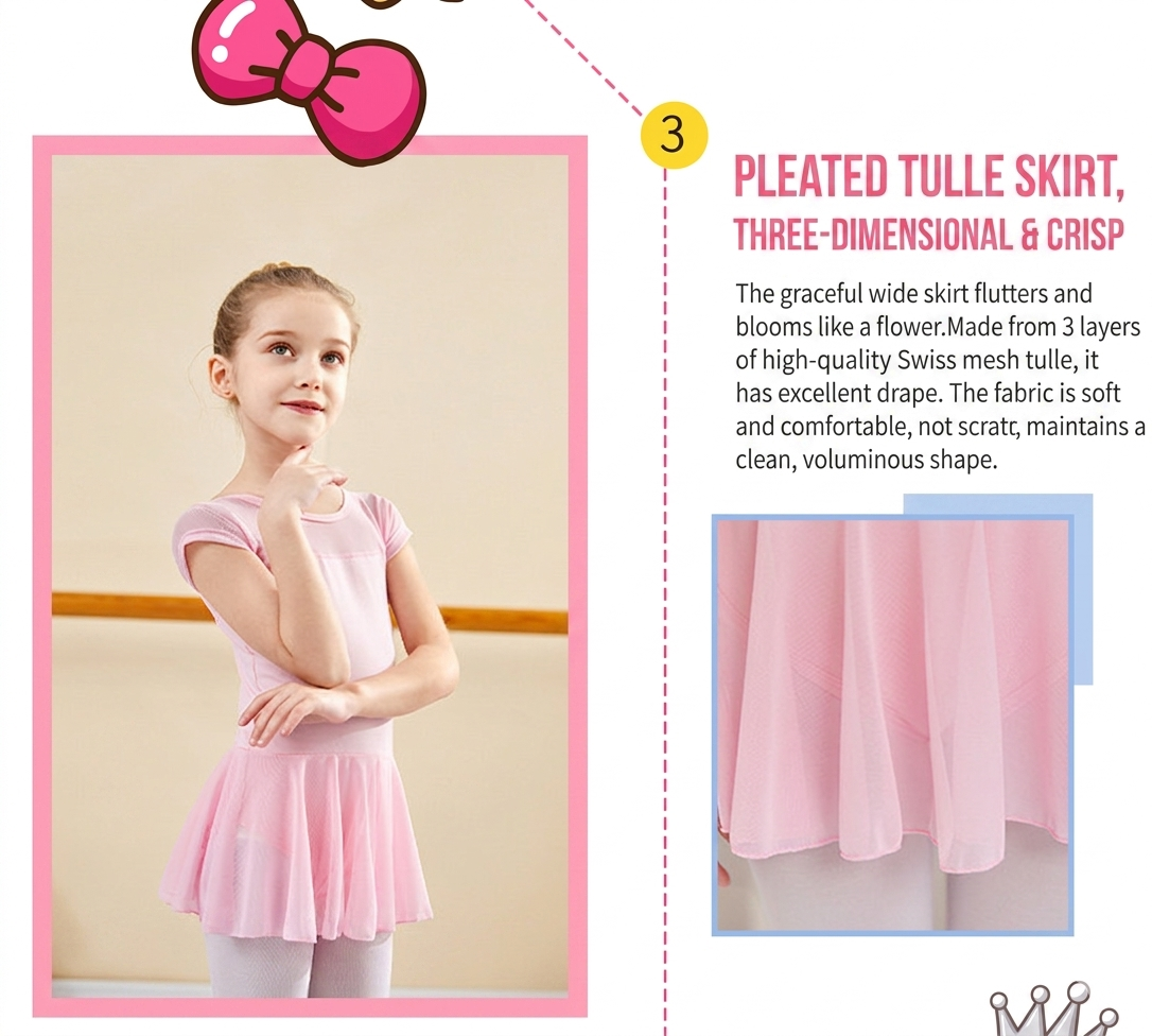 Mesh sleeves cotton  Ballet leotard