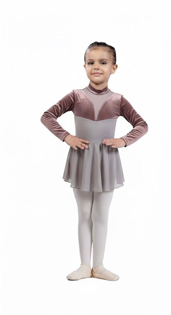 Velvet Full sleeve Leotard with Skirt