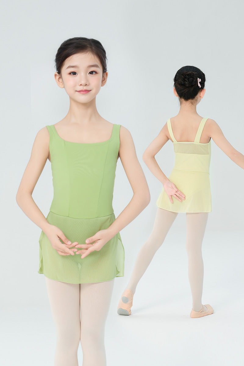 Girls Dance Skirted Leotards Children Wide Shoulder Square Neck Sleeveless Ballet Dress
