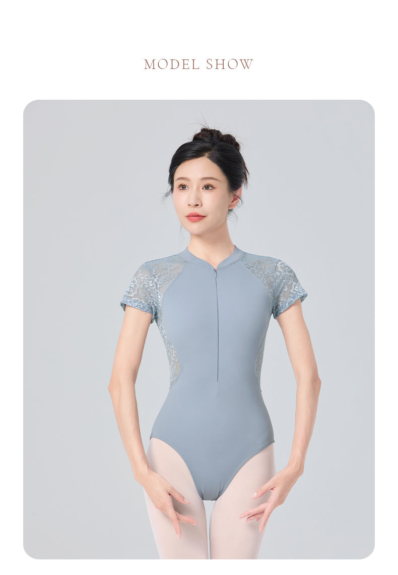 Women’s Training Dance Leotard – Short Sleeve Lace Bodysuit