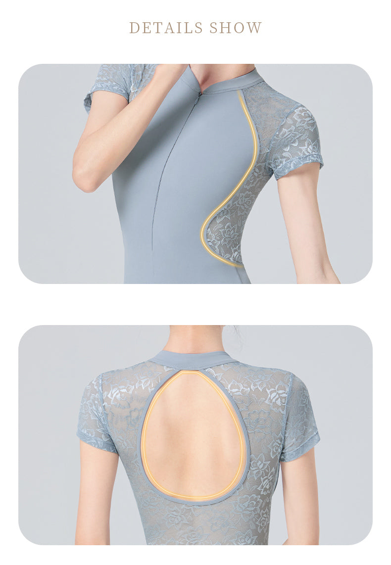 Women’s Training Dance Leotard – Short Sleeve Lace Bodysuit