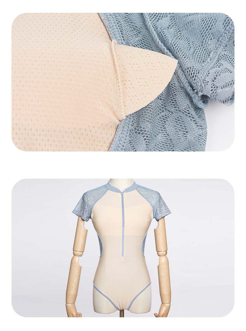 Women’s Training Dance Leotard – Short Sleeve Lace Bodysuit